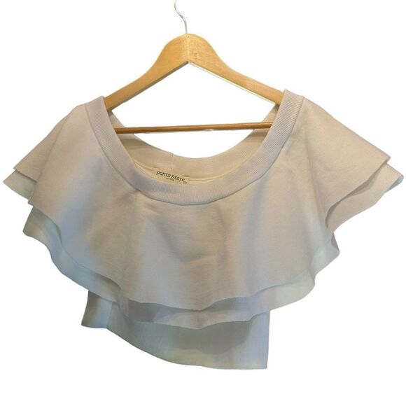 NWT. Pants store August Apparel White Crop Off-Shoulder Blouse. Size Small. - Picture 7 of 9